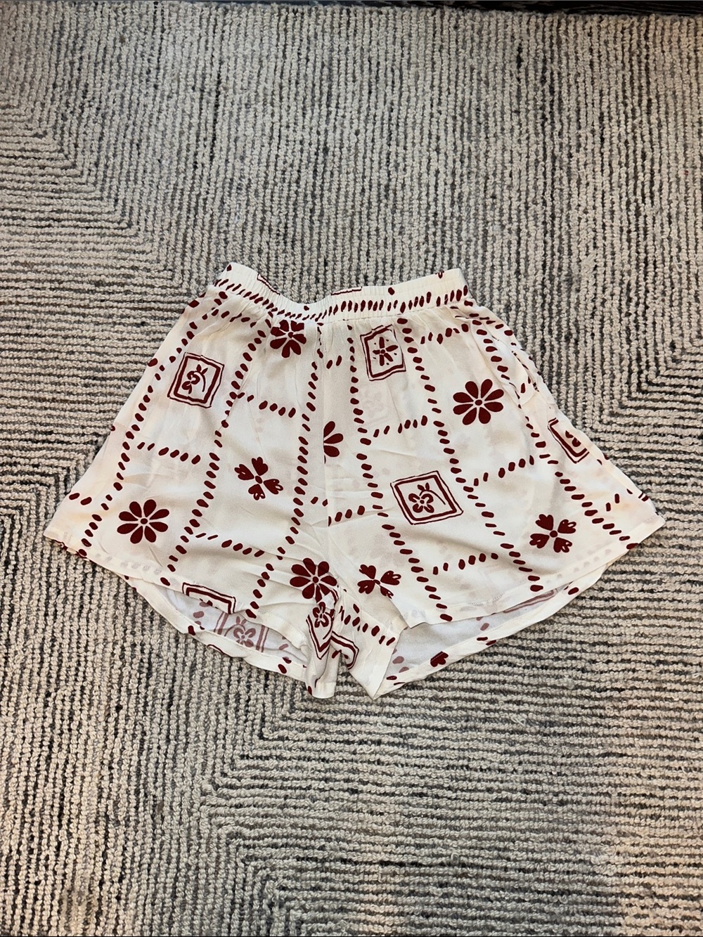 Princess Polly Cream Shorts with Maroon Floral Print